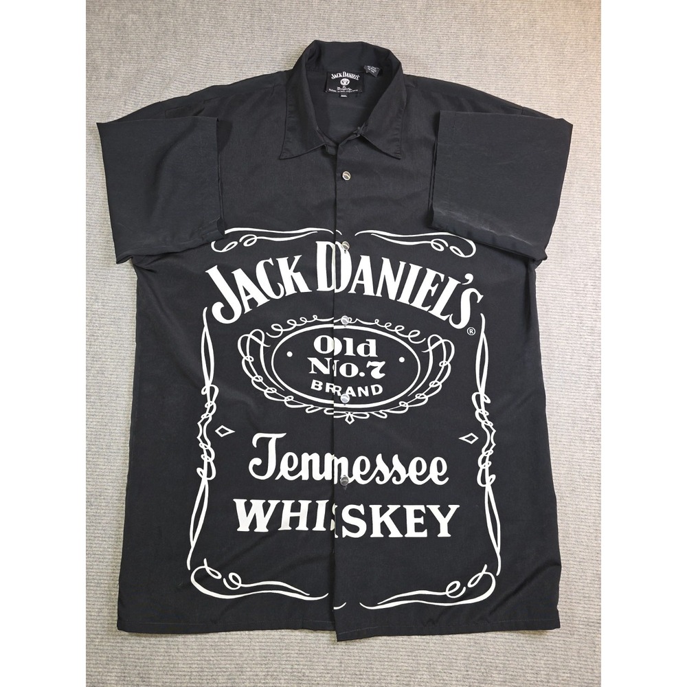 Vintage Dragonfly Jack Daniels Black Branded Button-Up Shirt XXXL Short Sleeve